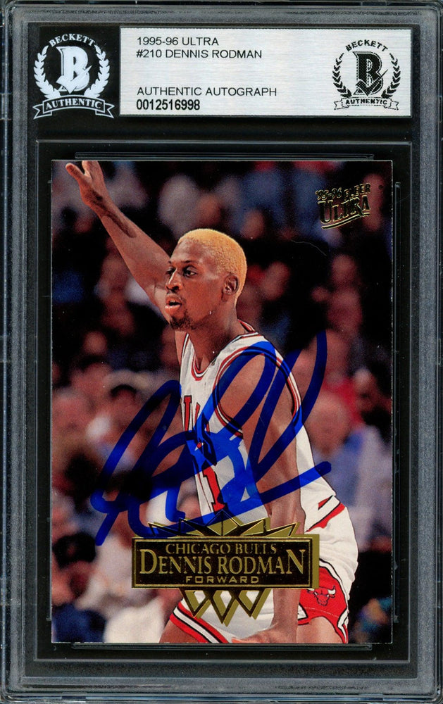 Dennis Rodman Autographed 1995-96 Fleer Ultra Card #210 Chicago Bulls Beckett BAS #12516998 - RSA