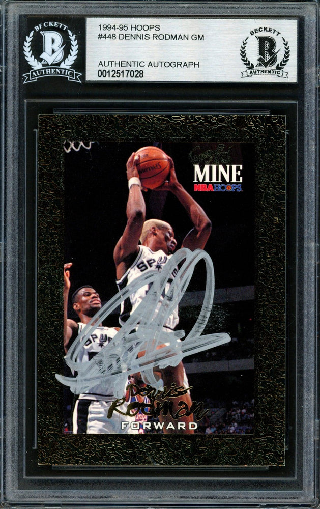 Dennis Rodman Autographed 1995-96 Hoops Gold Mine Card #448 San Antonio Spurs Beckett BAS #12517028 - RSA