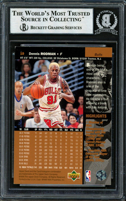 Dennis Rodman Autographed 1996-97 Upper Deck Card #19 Chicago Bulls Be — RSA