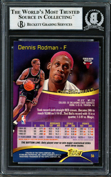 Dennis Rodman Autographed 1997-98 Stadium Club Card #56 Chicago Bulls Beckett BAS Stock #185000 - RSA