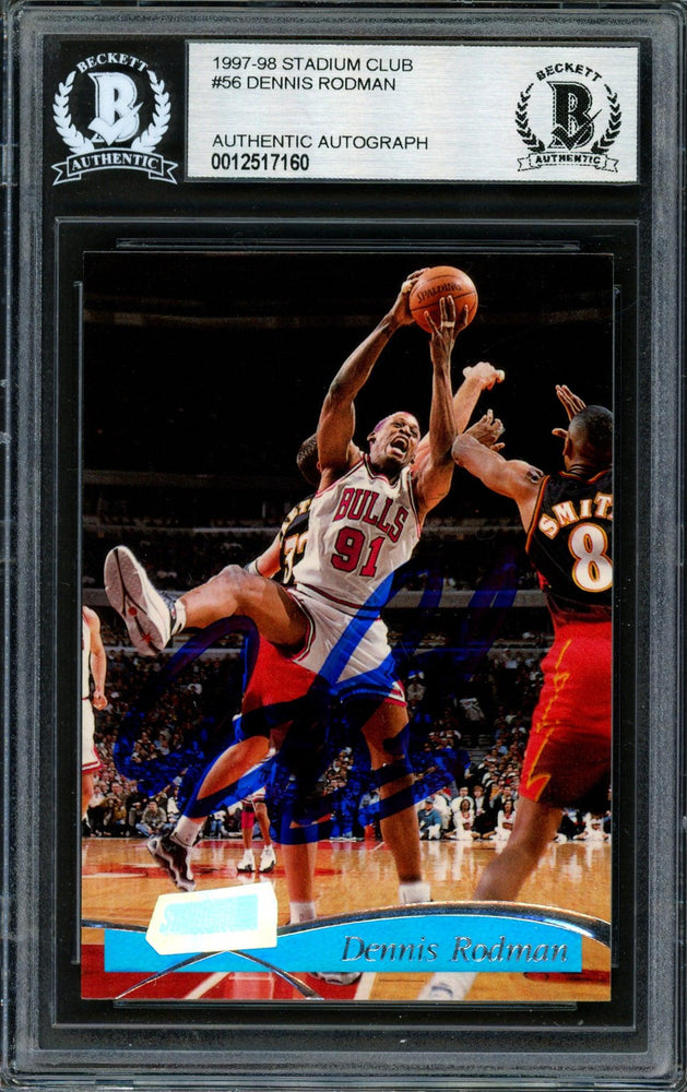 Dennis Rodman Autographed 1997-98 Stadium Club Card #56 Chicago Bulls Beckett BAS Stock #185000 - RSA