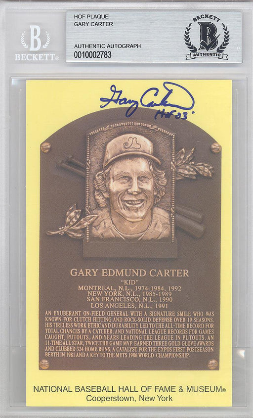 Gary Carter Autographed HOF Plaque Postcard Expos, Mets Beckett BAS Stock #124890 - RSA
