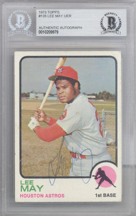 Lee May Autographed 1973 Topps Card #135 Houston Astros Beckett BAS #10209979 - RSA
