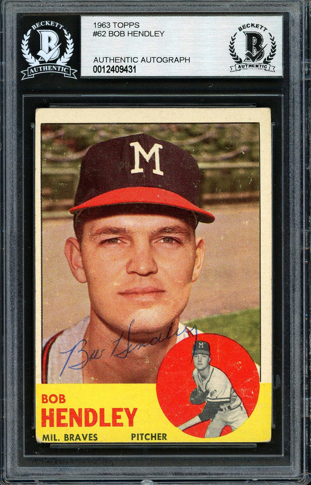 Bob Hendley Autographed 1963 Topps Card #62 Milwaukee Braves Beckett BAS #12409431 - RSA