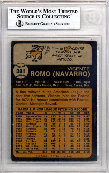 Vicente Romo Autographed 1973 Topps Card #381 San Diego Padres Beckett BAS #10210052 - RSA