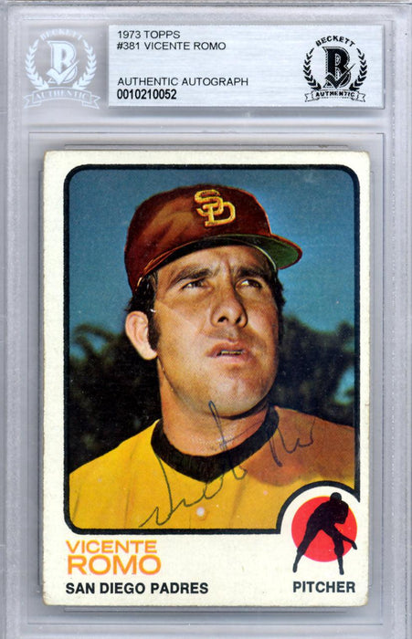 Vicente Romo Autographed 1973 Topps Card #381 San Diego Padres Beckett BAS #10210052 - RSA