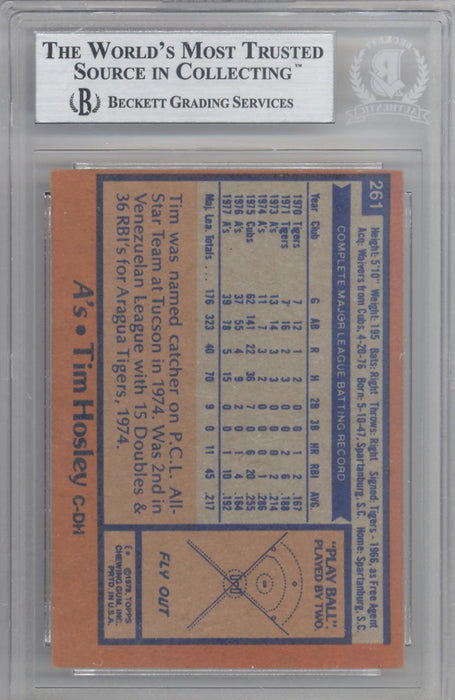 Tim Hosley Autographed 1978 Topps Card #261 Oakland A's Beckett BAS #10211482 - RSA