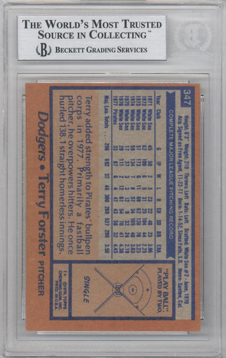 Terry Forster Autographed 1978 Topps Card #347 Los Angeles Dodgers Beckett BAS #10211488 - RSA