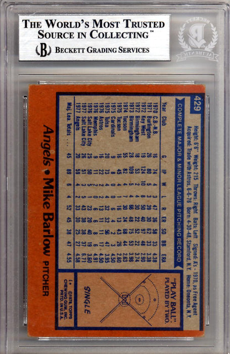 Mike Barlow Autographed 1978 Topps Card #429 California Angels Beckett BAS #10211540 - RSA