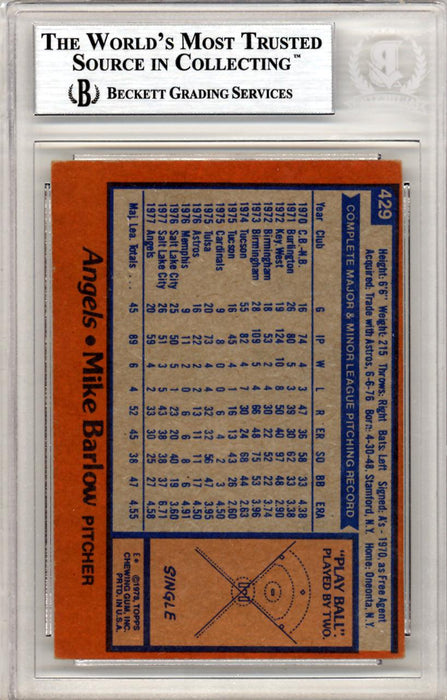 Mike Barlow Autographed 1978 Topps Card #429 California Angels Beckett BAS #10211541 - RSA