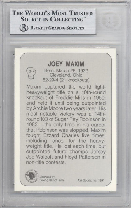 Joey Maxim Autographed 1991 All World Sports Card #28 Beckett BAS #10211701 - RSA