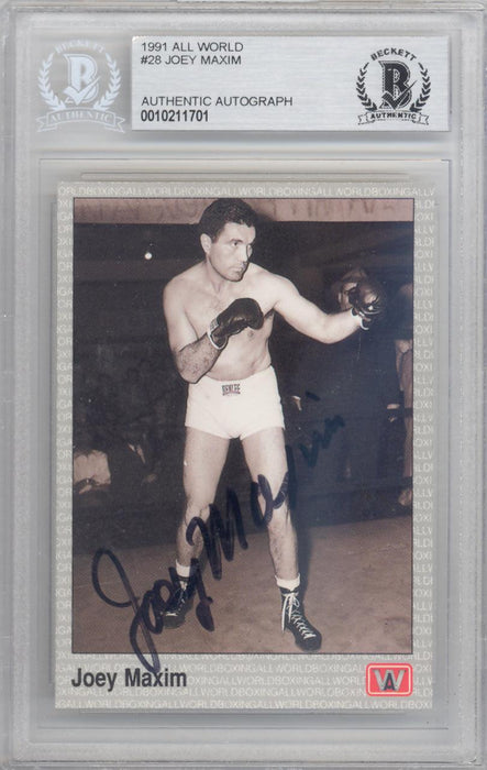 Joey Maxim Autographed 1991 All World Sports Card #28 Beckett BAS #10211701 - RSA