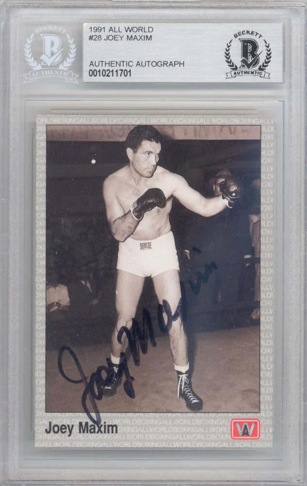 Joey Maxim Autographed 1991 All World Sports Card #28 Beckett BAS #10211701 - RSA