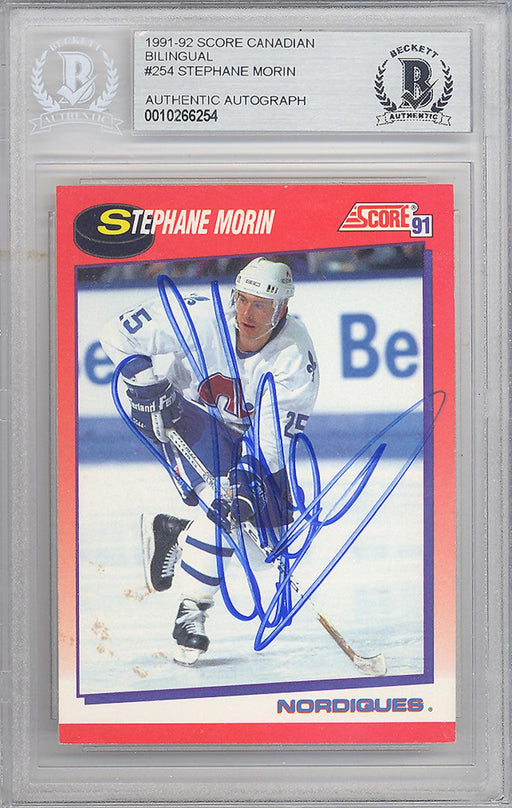 Stephane Morin Autographed 1991-92 Score Rookie Card #254 Quebec Nordiques Beckett BAS #10266254 - RSA