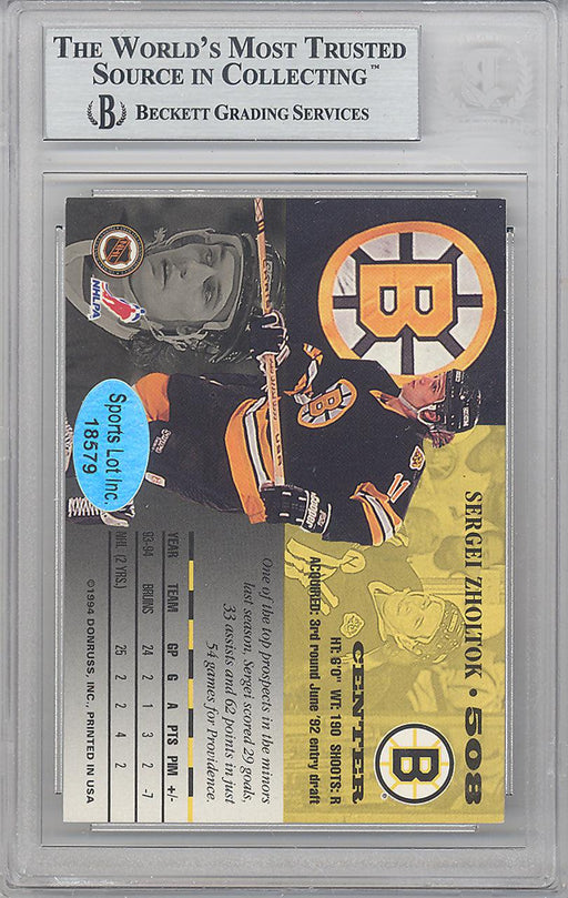 Sergei Zholtok Autographed 1994-95 Leaf Card #508 Boston Bruins Beckett BAS #10266462 - RSA