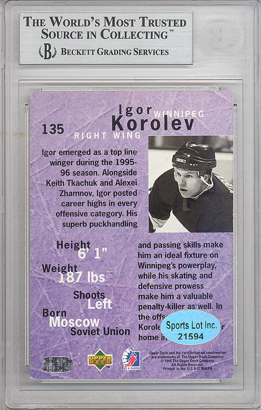 Igor Korolev Autographed 1995-96 Upper Deck Be A Player Card #135 Winnipeg Jets Beckett BAS #10266521 - RSA