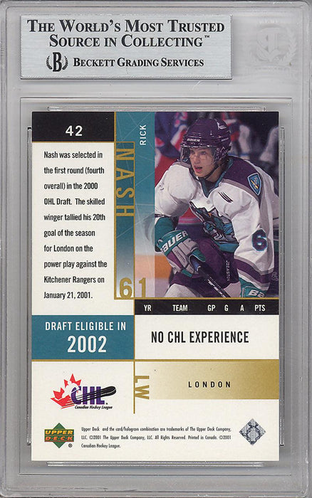 Rick Nash Autographed 2000-01 Upper Deck CHL Rookie Card #42 Beckett BAS #10266669 - RSA