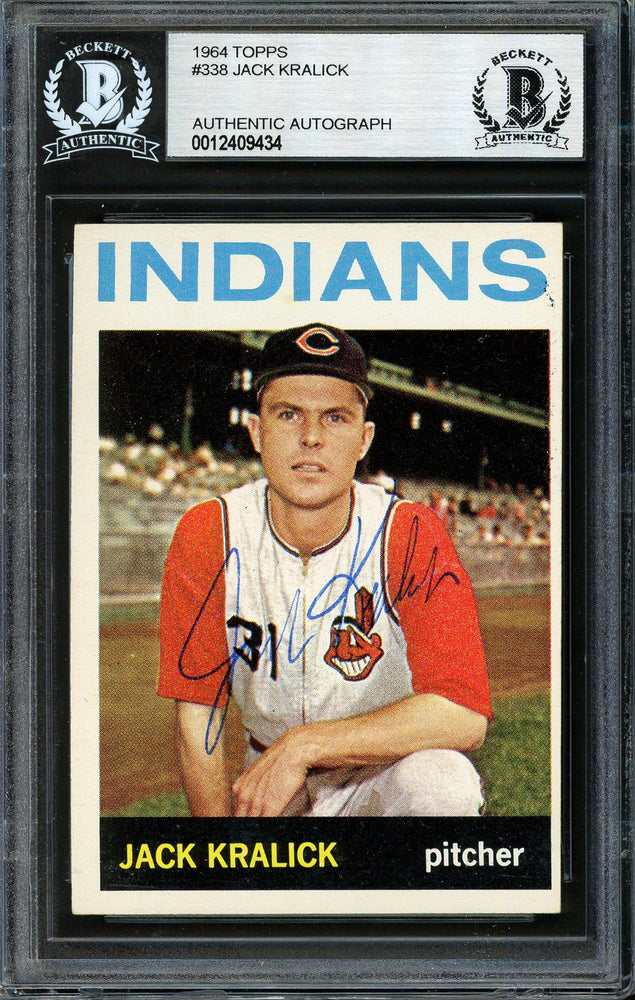 Jack Kralick Autographed 1964 Topps Card #338 Cleveland Indians Beckett BAS #12409434 - RSA