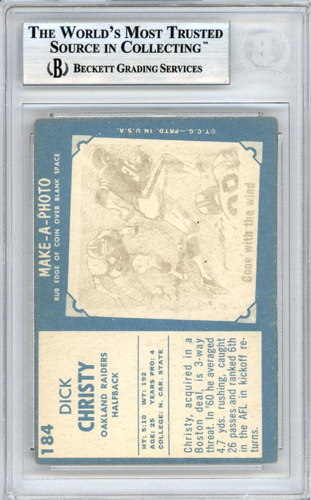 Dick Christy Autographed 1961 Topps Card #184 Oakland Raiders Beckett BAS #10378341 - RSA