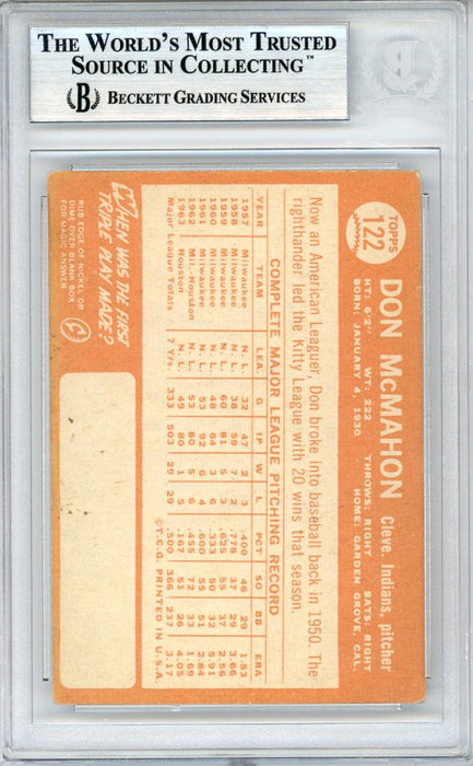 Don McMahon Autographed 1964 Topps Card #122 Cleveland Indians Beckett BAS #10378347 - RSA