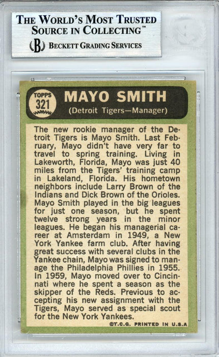 Mayo Smith Autographed 1967 Topps Card #321 Detroit Tigers Beckett BAS #10378352 - RSA