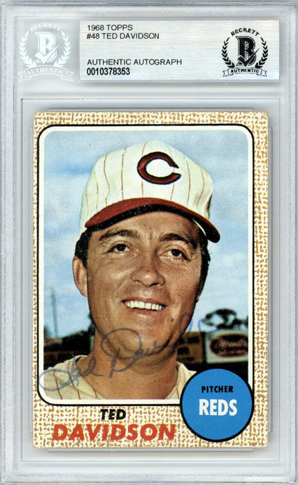 Ted Davidson Autographed 1968 Topps Card #48 Cincinnati Reds Beckett BAS #10378353 - RSA