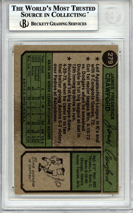 Jim Crawford Autographed 1974 Topps Card #279 Houston Astros Beckett BAS #10378453 - RSA