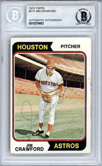 Jim Crawford Autographed 1974 Topps Card #279 Houston Astros Beckett BAS #10378453 - RSA