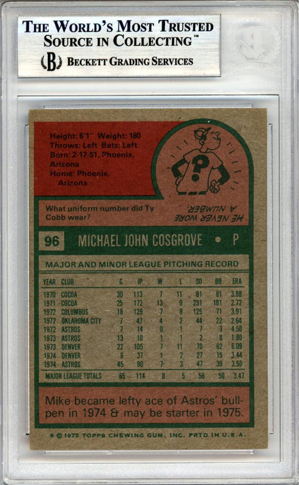Mike Cosgrove Autographed 1975 Topps Card #96 Houston Astros Beckett BAS #10378512 - RSA