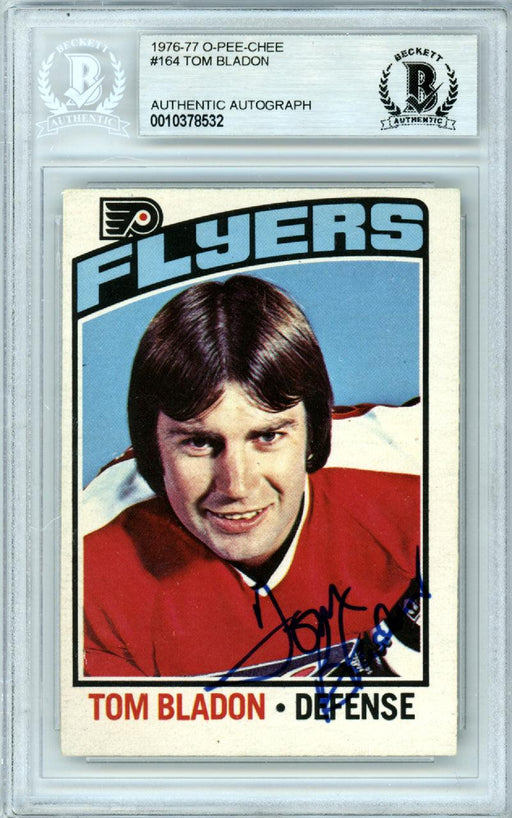 Tom Bladon Autographed 1976-77 O-Pee-Chee Card #164 Philadelphia Flyers Beckett BAS #10378532 - RSA