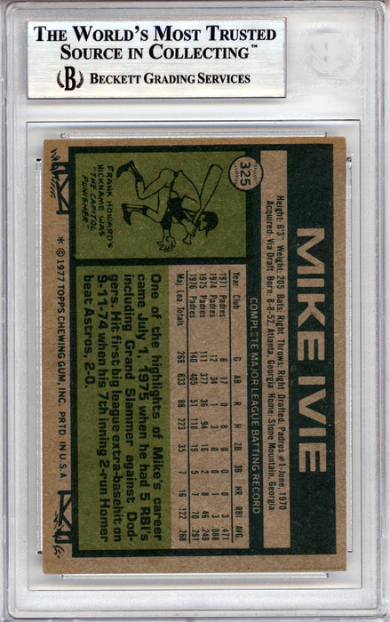 Mike Ivie Autographed 1977 Topps Card #325 San Diego Padres Beckett BAS #10378662 - RSA