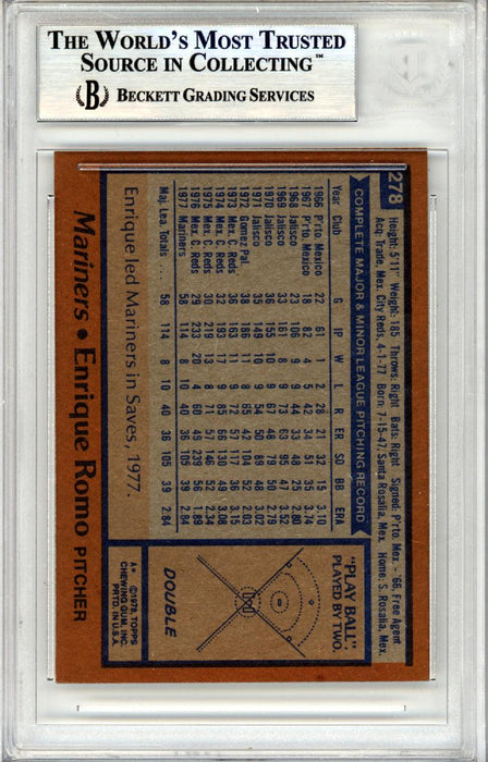 Enrique Romo Autographed 1978 Topps Rookie Card #278 Seattle Mariners Beckett BAS #10378853 - RSA