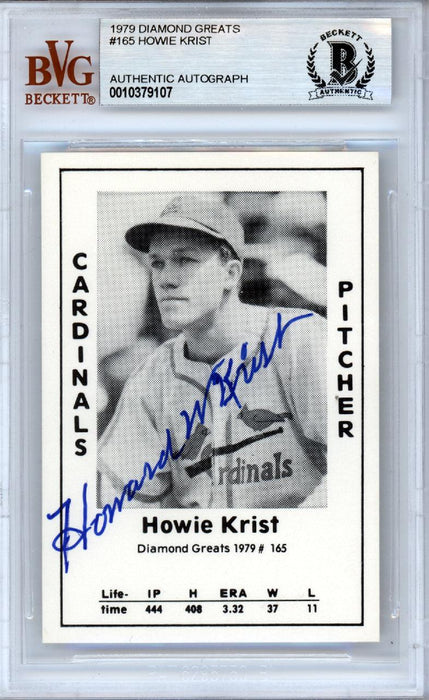 Howie Krist Autographed 1979 Diamond Greats Card #165 St. Louis Cardinals Beckett BAS #10379107 - RSA