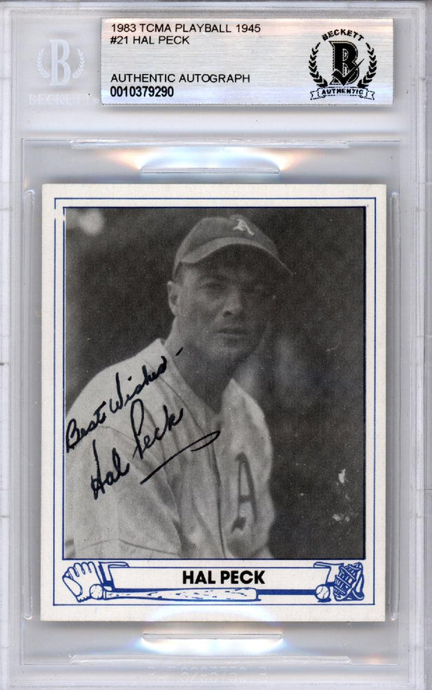 Hal Peck Autographed 1983 TCMA 1945 Play Ball Reprint Card #21 Philadelphia A's Beckett BAS #10379290 - RSA