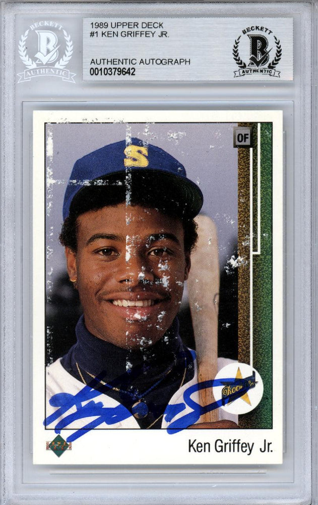 Ken Griffey Jr. Autographed 1989 Upper Deck Rookie Card #1 Seattle Mariners Thad Bosley Back Beckett BAS #10379642 - RSA