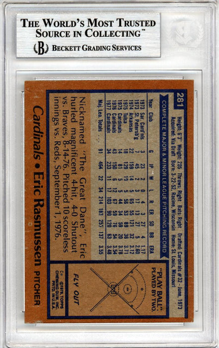 Eric Rasmussen Autographed 1978 Topps Card #281 St. Louis Cardinals Beckett BAS #10447306 - RSA
