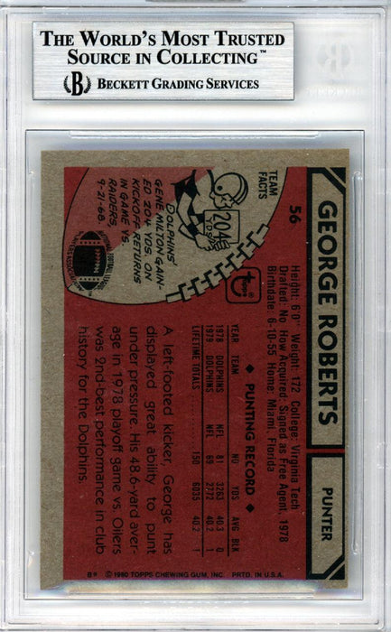 George Roberts Autographed 1980 Topps Card #56 Miami Dolphins Beckett BAS #10447506 - RSA