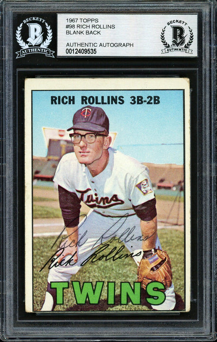 Rich Rollins Autographed 1967 Topps Card #98 Minnesota Twins Blank Back Beckett BAS #12409535 - RSA
