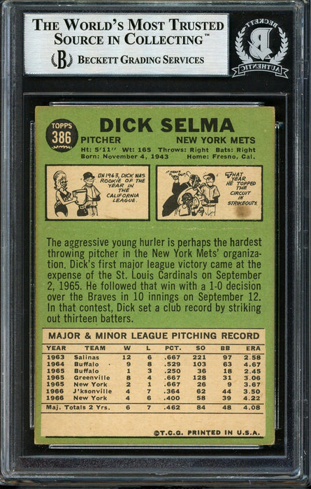 Dick Selma Autographed 1967 Topps Card #386 New York Mets Beckett BAS #12409536 - RSA