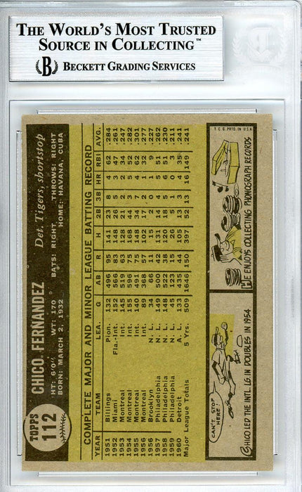 Chico Fernandez Autographed 1961 Topps Card #112 Detroit Tigers Beckett BAS #10540091 - RSA