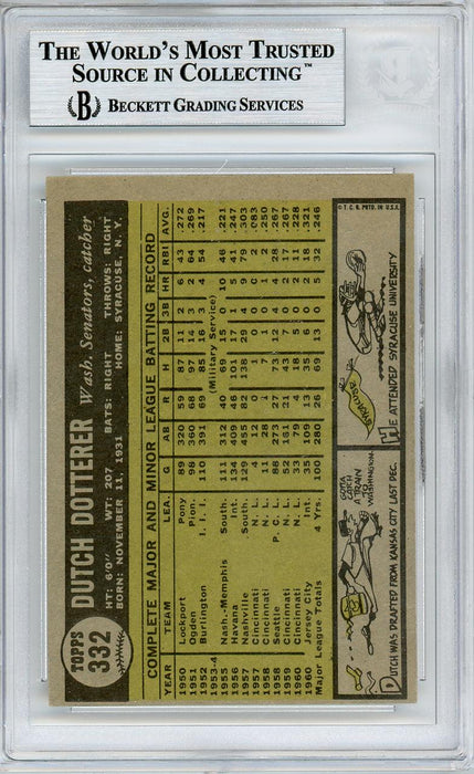 Dutch Dotterer Autographed 1961 Topps Card #332 Washington Senators Beckett BAS #10540142 - RSA