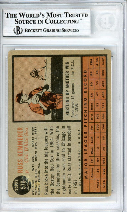 Russ Kemmerer Autographed 1962 Topps Card #576 Chicago White Sox Beckett BAS #10540243 - RSA