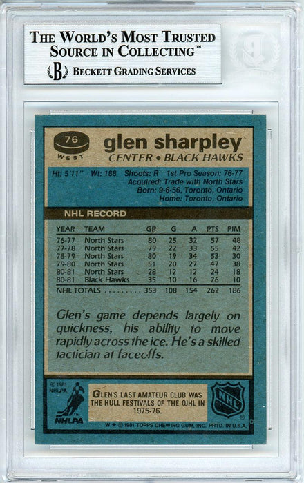 Glen Sharpley Autographed 1981 Topps Card #76 Chicago Blackhawks Beckett BAS #10540421 - RSA