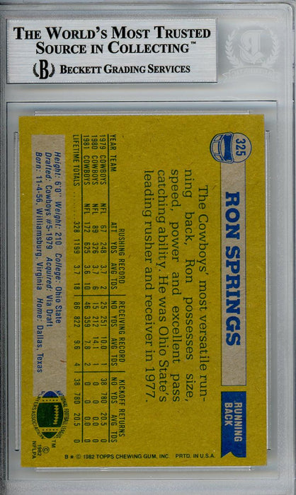 Ron Springs Autographed 1982 Topps Card #325 Dallas Cowboys Beckett BAS #10540435 - RSA