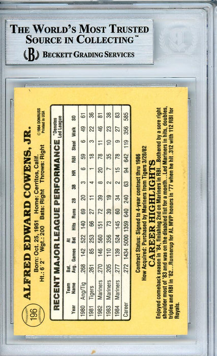 Al Cowens Autographed 1985 Donruss Card #196 Seattle Mariners Beckett BAS #10540453 - RSA