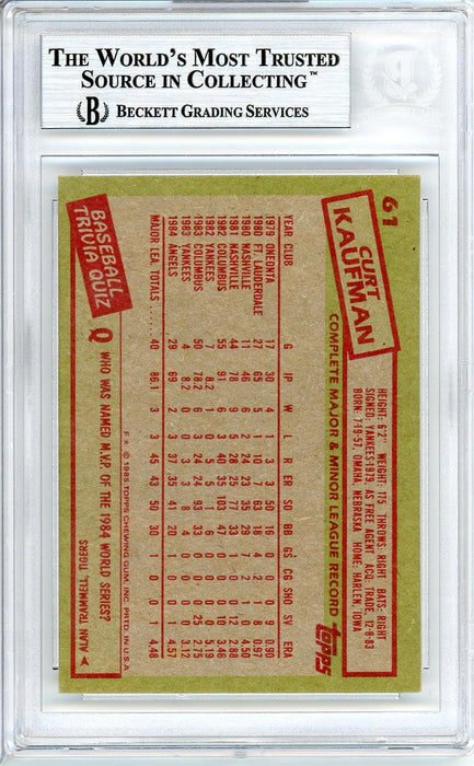 Curt Kaufman Autographed 1985 Topps Card #61 California Angels Beckett BAS #10540499 - RSA