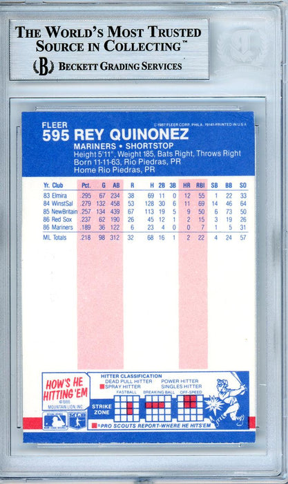 Rey Quinones Autographed 1987 Fleer Card #595 Seattle Mariners Beckett BAS #10540536 - RSA