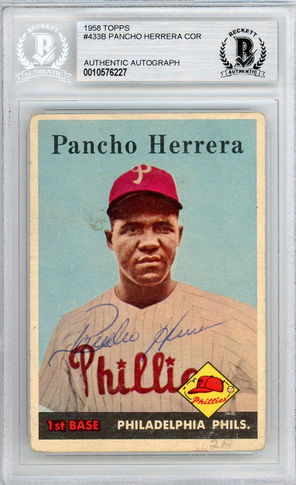 Frank "Pancho" Herrera Autographed 1958 Topps Rookie Card #433 Philadelphia Phillies Beckett BAS #10576227 - RSA