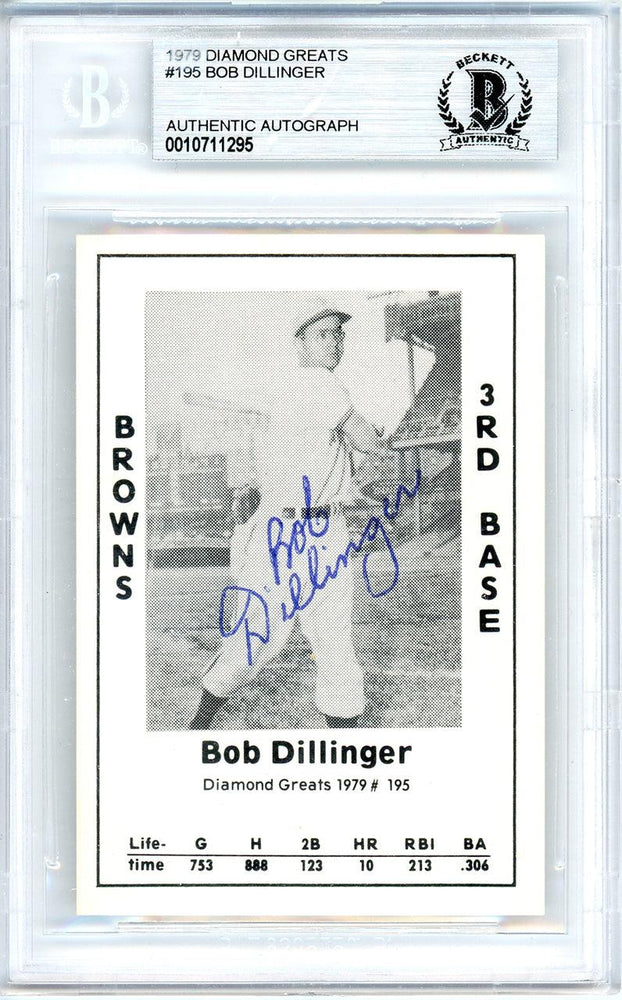 Bob Dillinger Autographed 1979 Diamond Greats Card #195 St. Louis Browns Beckett BAS #10711295 - RSA