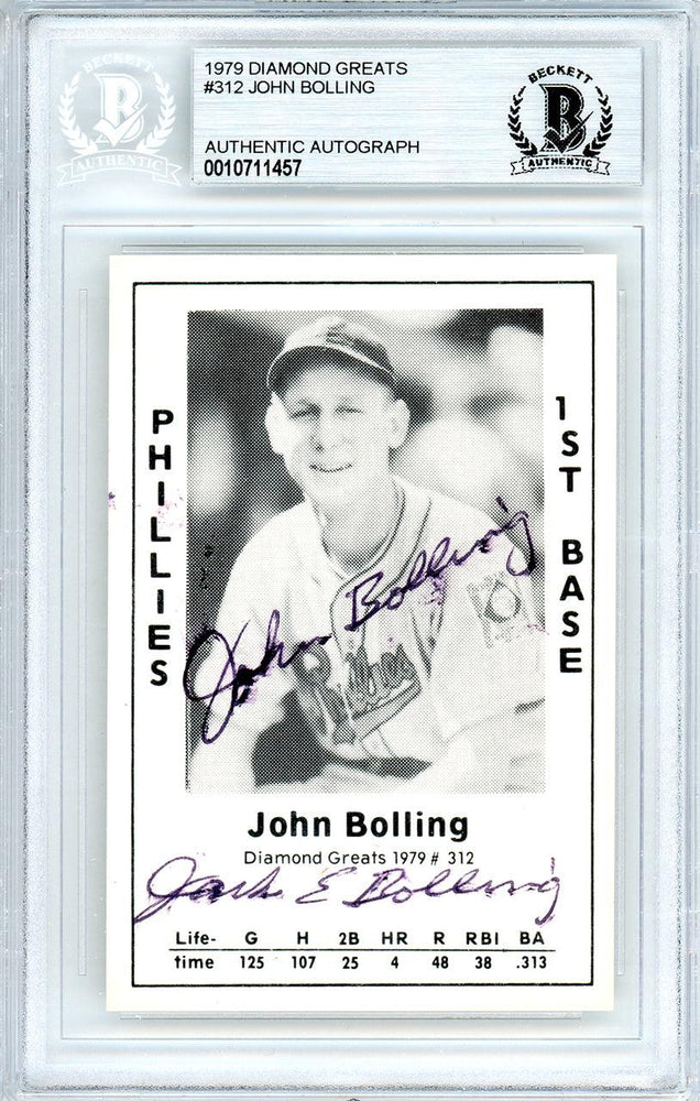 Jack John Bolling Autographed 1979 Diamond Greats Card #312 Philadelphia Phillies Beckett BAS #10711457 - RSA